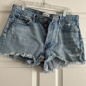 AGOLDE Distressed Blue Denim Shorts